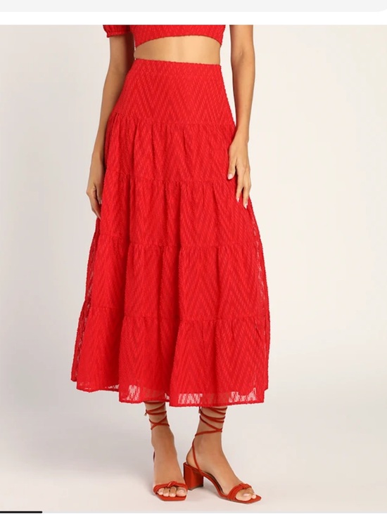 Lulus Dresses & Skirts - Key West Cutie Red Jacquard tiered midi skirt size large